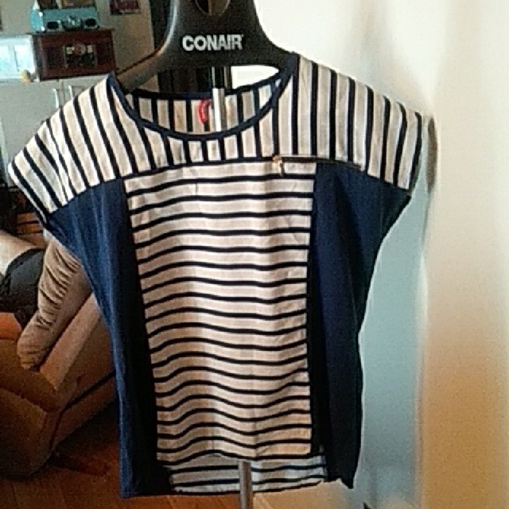 10/$10 Fame Forever Nautical Blue & White Striped Blouse XL